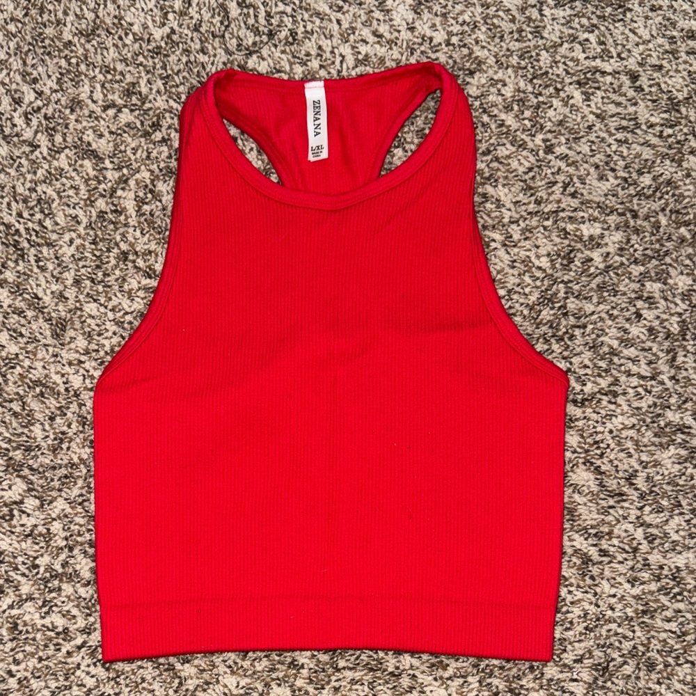 Zenana Outfitters Red and Blue Ribbed Crop Tops - Picture 4 of 5